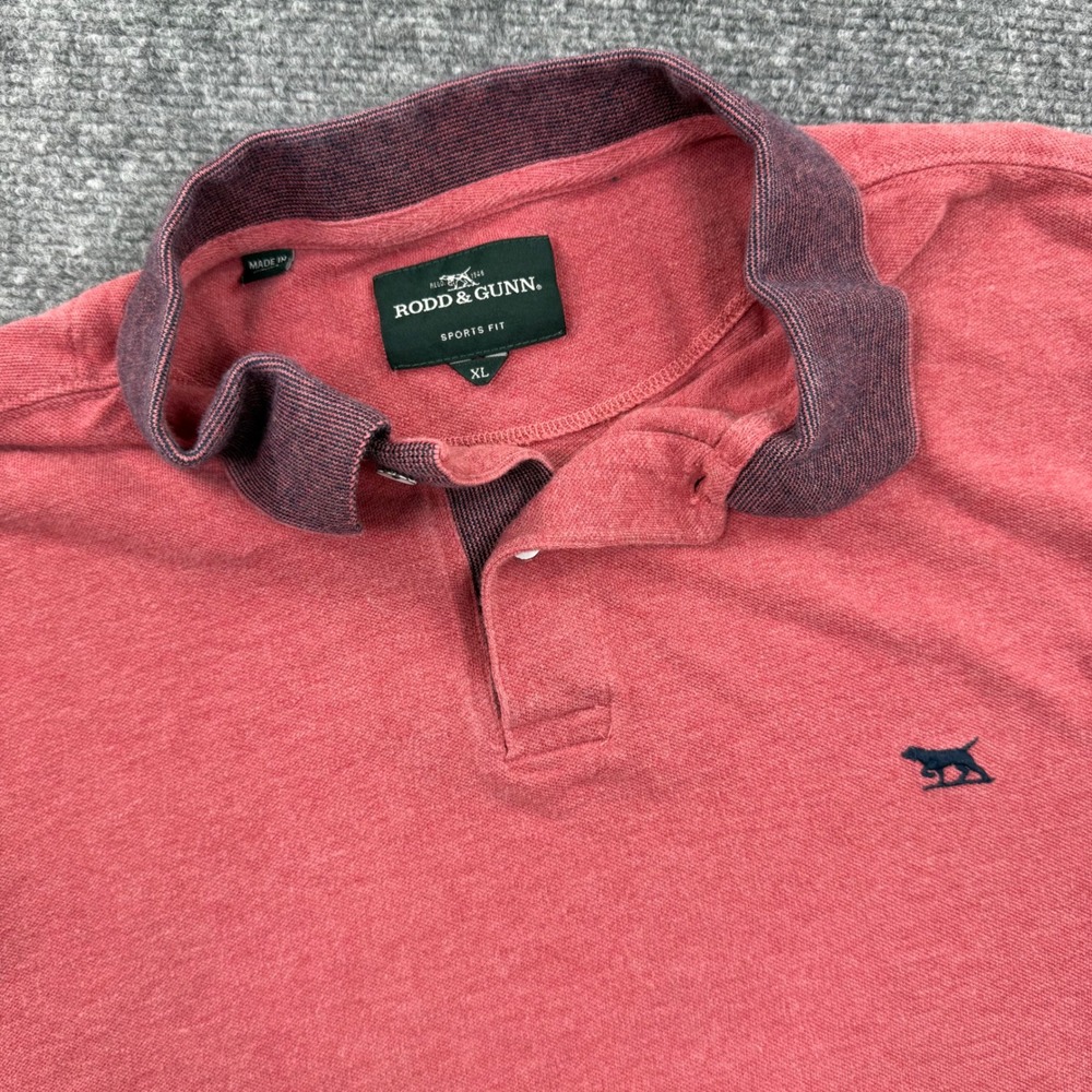 RODD & GUNN Mens XL Sport‎ Fit Salmon Pink Polo Shirt Embroidered Dog S/S
